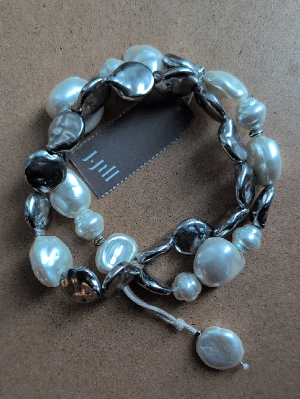 J. Jill White and Metallic Gray Baroque Pearl Stretch Bracelet Set